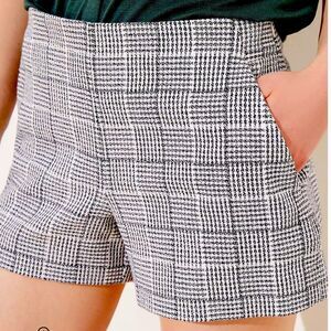 Loft Plaid Tweed Women’s Shorts Stretch Black White Sz 10 Sexy Preppy Fall